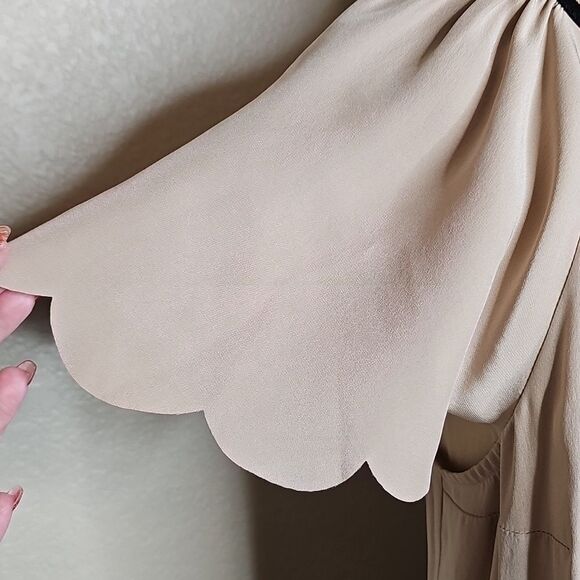 Frock By Tracy Reese Small 100% Silk Beige and Black Scalloped Trim  Dress - Picture 3 of 8